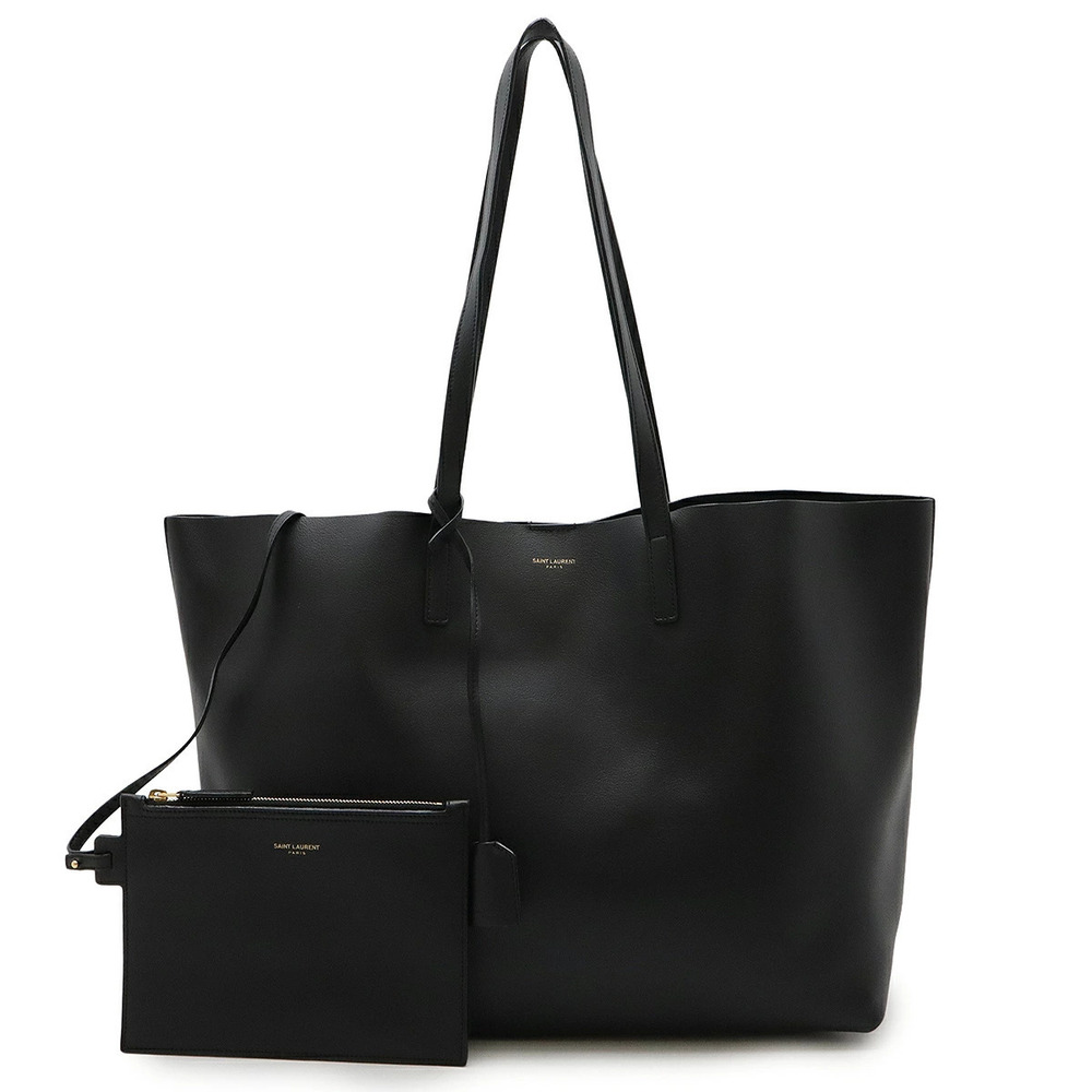 SAINT LAURENT PARIS YSL Yves Sac Shopping Tote Bag Leather Black Pouch